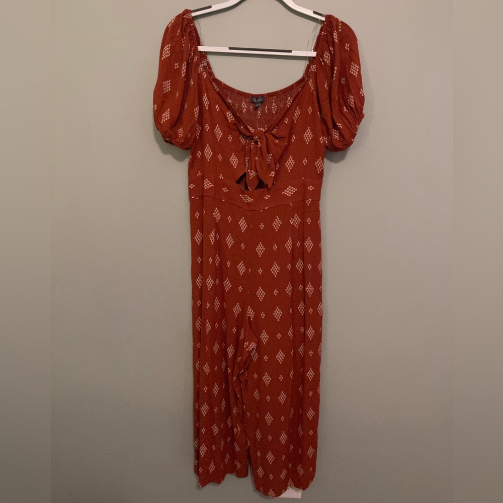 Burnt Orange Printed Jumpsuit, Size Large